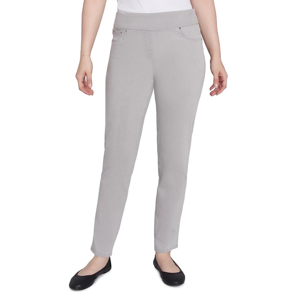 Ruby Rd. Millennium Pant Women's 10 Gray Pull-On Stretch Straight Leg Ankle
